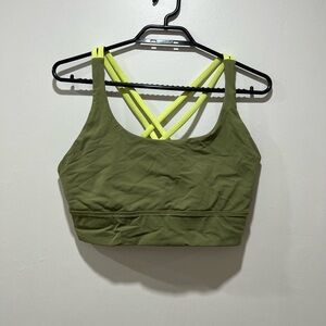 Lulu Lemon Olive Green Sports Bra with Yellow Straps